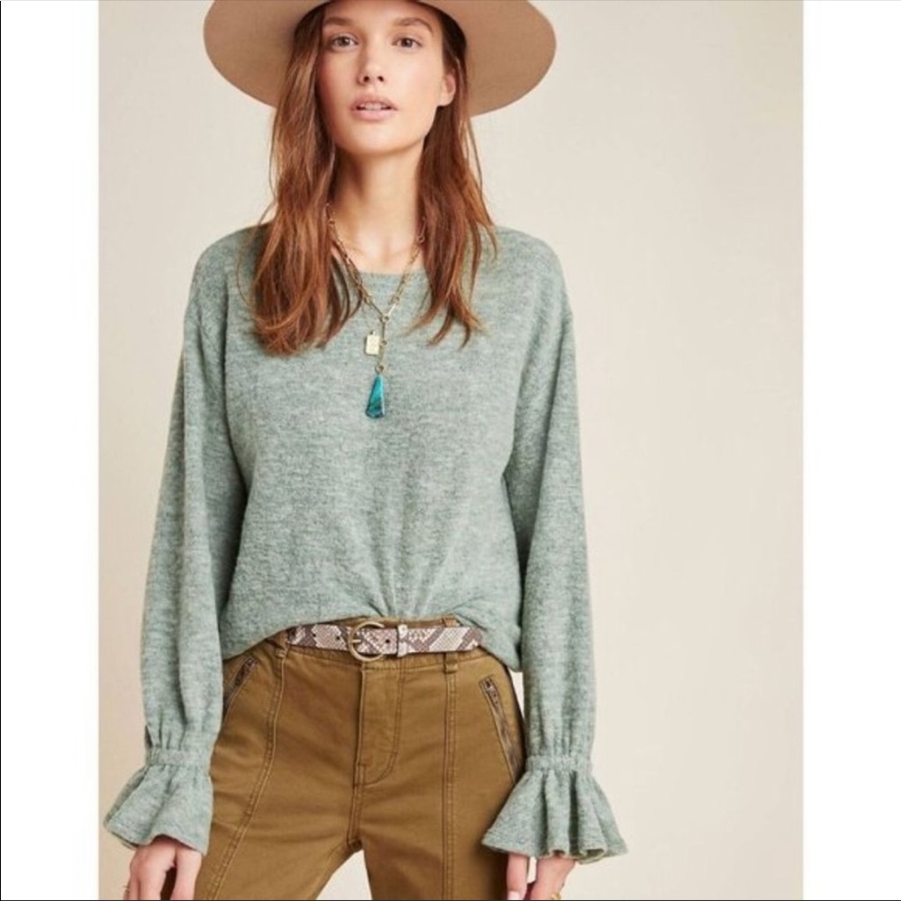 Anthropologie | Eri + Ali Green Ultra Soft Ruffle Size XS